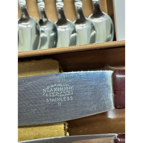 VTG STANHOME Stainless Faux Plastic Flatware Set (18 pcs) Matching Case Brown - Picture 5 of 10